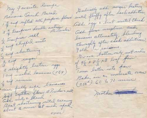 Banana Quick Bread Recipe Card